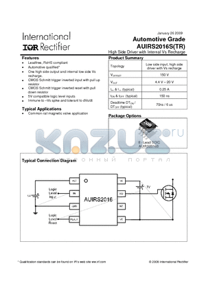 AUIRS2016STR datasheet - High Side Driver with Internal Vs Recharge