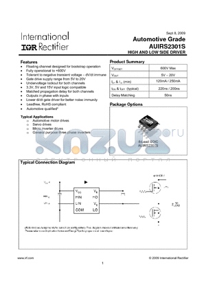 AUIRS2301S datasheet - HIGH AND LOW SIDE DRIVER