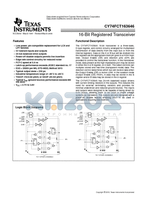 CY74FCT163646CPVCT datasheet - 16-Bit Registered Transceiver