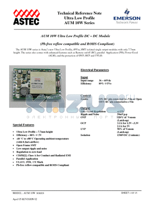 AUM03G48 datasheet - Ultra Low Profile DC - DC Module (Pb-free reflow compatible and ROHS Compliant)