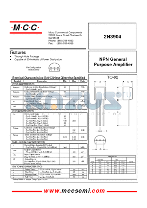 2N3904 datasheet - NPN General Purpose Amplifier