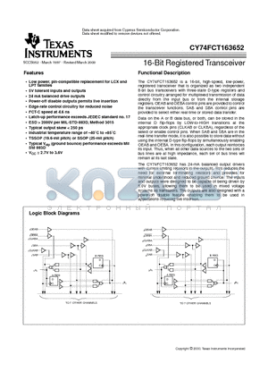 CY74FCT163652APAC datasheet - 16-Bit Registered Transceiver