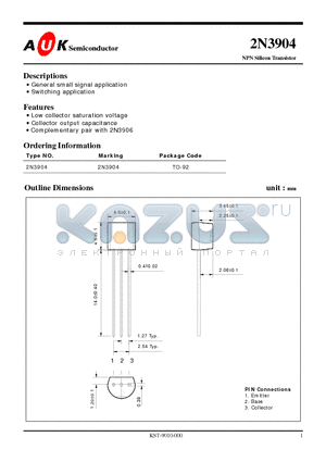 2N3904 datasheet - NPN Silicon Transistor (General small signal application)
