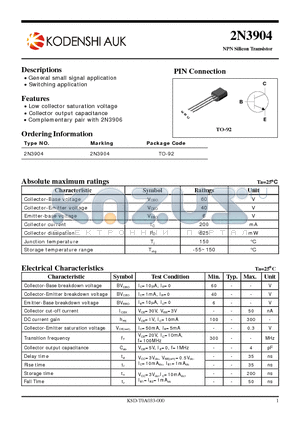 2N3904 datasheet - NPN Silicon Transistor