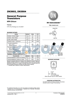 2N3904RLRMG datasheet - General Purpose Transistors