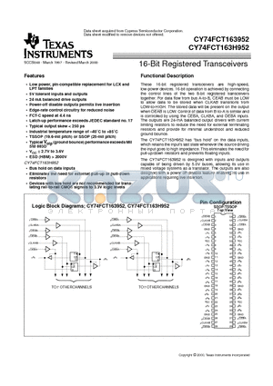 CY74FCT163H952TSSOP datasheet - 16-Bit Registered Transceivers