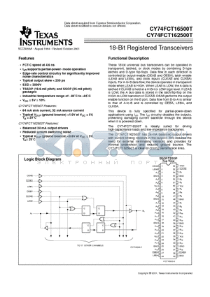 CY74FCT16500CTPVC datasheet - 18-Bit Registered Transceivers