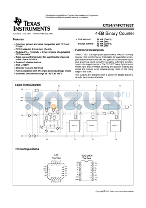 CY74FCT163TQSOP datasheet - 4-Bit Binary Counter