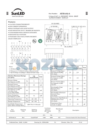 AUR14A2-A datasheet - 13.8mm (0.54) 14 SEGMENT DUAL DIGIT ALPHANUMERIC DISPLAY