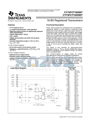 CY74FCT16500T datasheet - 18-Bit Registered Transceivers