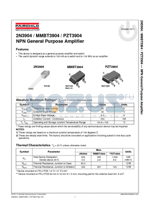 2N3904TA datasheet - NPN General Purpose Amplifier