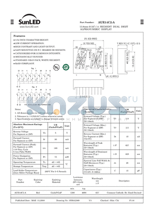 AUR14C2-A datasheet - 13.8mm (0.54) 14 SEGMENT DUAL DIGIT ALPHANUMERIC DISPLAY