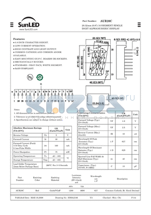 AUR20C datasheet - 20.32mm (0.8) 16 SEGMENT SINGLE DIGIT ALPHANUMERIC DISPLAY