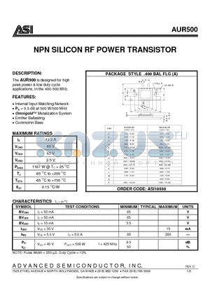 AUR500 datasheet - NPN SILICON RF POWER TRANSISTOR