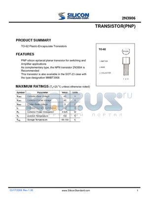 2N3906 datasheet - TRANSISTOR(PNP)