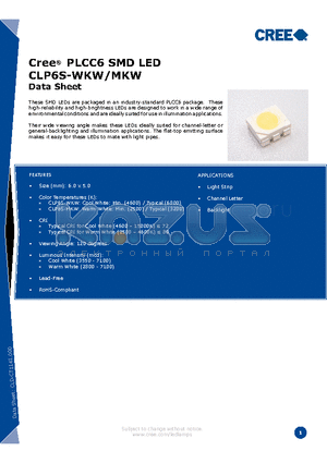 CCCCC-DXB-XHHKKMNT datasheet - Cree^ PLCC6 SMD LED