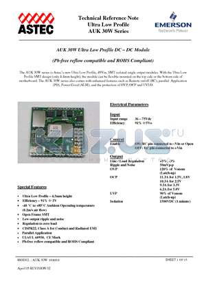 AUK11M48 datasheet - Ultra Low Profile DC - DC Module (Pb-free reflow compatible and ROHS Compliant)