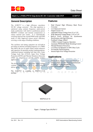 AUR9717 datasheet - Dual 1A, 1.5MHz PWM Step-down DC-DC Converter with OVP