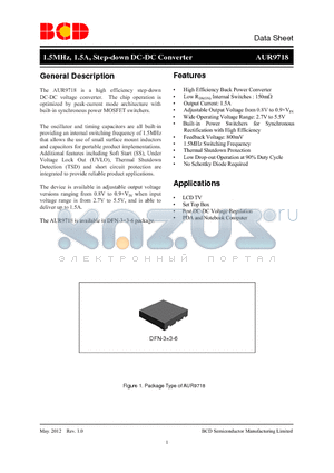 AUR9718AGD datasheet - 1.5MHz, 1.5A, Step-down DC-DC Converter