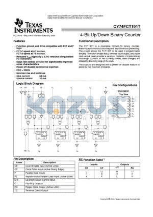 CY74FCT191TSOIC datasheet - 4-Bit Up/Down Binary Counter