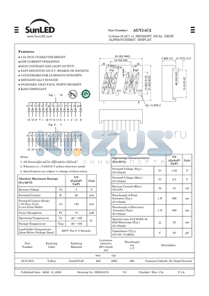 AUY14C2 datasheet - 13.8mm (0.54) 14 SEGMENT DUAL DIGIT ALPHANUMERIC DISPLAY