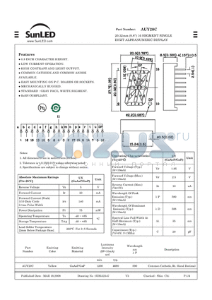 AUY20C datasheet - 20.32mm (0.8) 16 SEGMENT SINGLE DIGIT ALPHANUMERIC DISPLAY