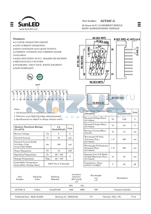 AUY20C-A datasheet - 20.32mm (0.8) 16 SEGMENT SINGLE DIGIT ALPHANUMERIC DISPLAY
