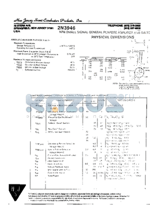 2N3946 datasheet - NPN SMALL SIGNAL GENERAL PURPOSE AMPLIFIER AND SWITCH
