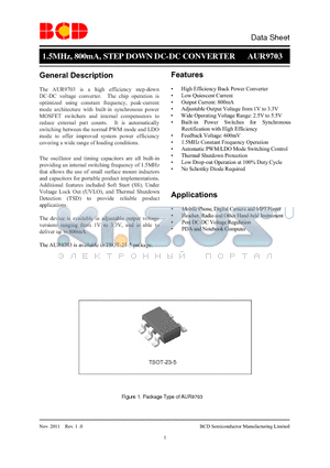 AUR9703AGH datasheet - 1.5MHz, 800mA, STEP DOWN DC-DC CONVERTER