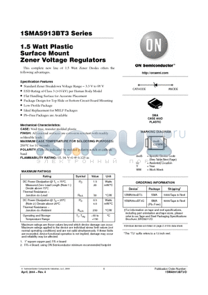 1SMA5913BT3 datasheet - 1.5 Watt Plastic Surface Mount Zener Voltage Regulators