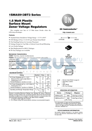 1SMA5917BT3G datasheet - 1.5 Watt Plastic Surface Mount Zener Voltage Regulators