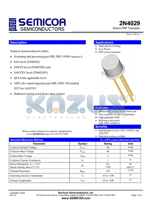 2N4029_02 datasheet - Silicon PNP Transistor