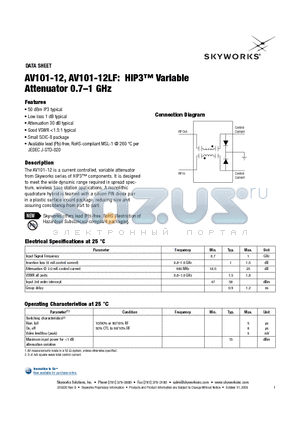 AV101-12 datasheet - HIP3 Variable Attenuator 0.7-1 GHz