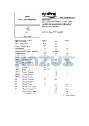 2N4033 datasheet - PNP SILICON TRANSISTOR