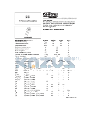 2N4036 datasheet - PNP SILICON TRANSISTOR