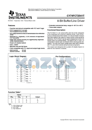 CY74FCT2541CTSOCT datasheet - 8-Bit Buffer/Line Driver