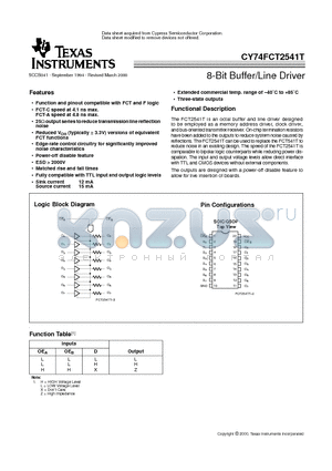 CY74FCT2541TQSOP datasheet - 8-Bit Buffer/Line Driver