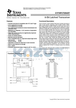 CY74FCT2543CTSOCT datasheet - 8-Bit Latched Transceiver