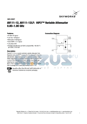 AV111-12 datasheet - HIP Variable Attenuator 0.80-1.00 GHz