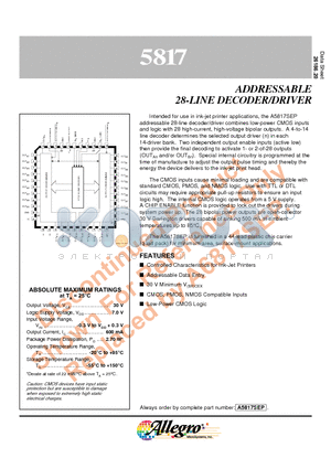 5817 datasheet - ADDRESSABLE 28-LINE DECODER/DRIVER