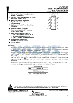 CY74FCT257CTDRE4 datasheet - QUAD 2-INPUT MULTIPLEXER WITH 3-STATE OUTPUTS