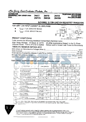 2N4117 datasheet - N-CHANNEL SILICON JUNCTION FIELD-EFFECT TRANSISTORS