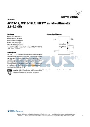 AV113-12 datasheet - HIP3 Variable Attenuator 2.1-2.3 GHz