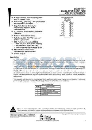 CY74FCT257T datasheet - QUAD 2-INPUT MULTIPLEXER WITH 3-STATE OUTPUTS