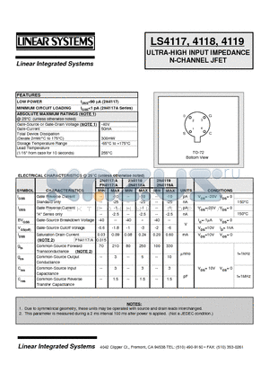 2N4118A datasheet - ULTRA-HIGH INPUT IMPEDANCE N-CHANNEL JFET