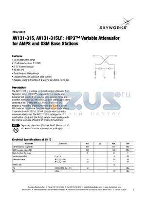 AV131-315_07 datasheet - HIP3 Variable Attenuator for AMPS and GSM Base Stations
