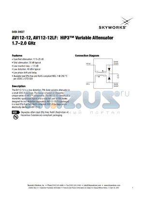 AV112-12LF datasheet - HIP Variable Attenuator 1.7-2.0 GHz