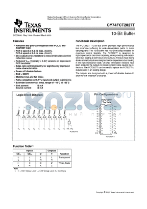 CY74FCT2827TQSOP datasheet - 10-Bit Buffer