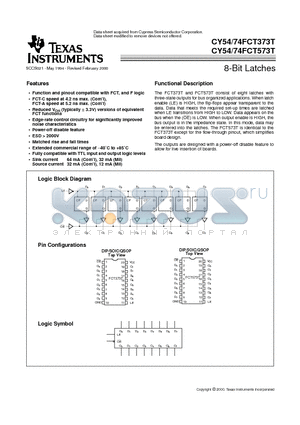 CY74FCT373ATSOCT datasheet - 8-Bit Latches