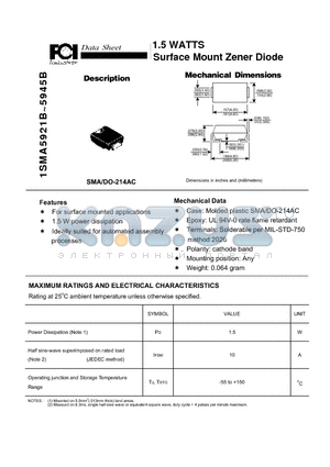 1SMA5925B datasheet - 1.5 WATTS Surface Mount Zener Diode Polarity: cathode band